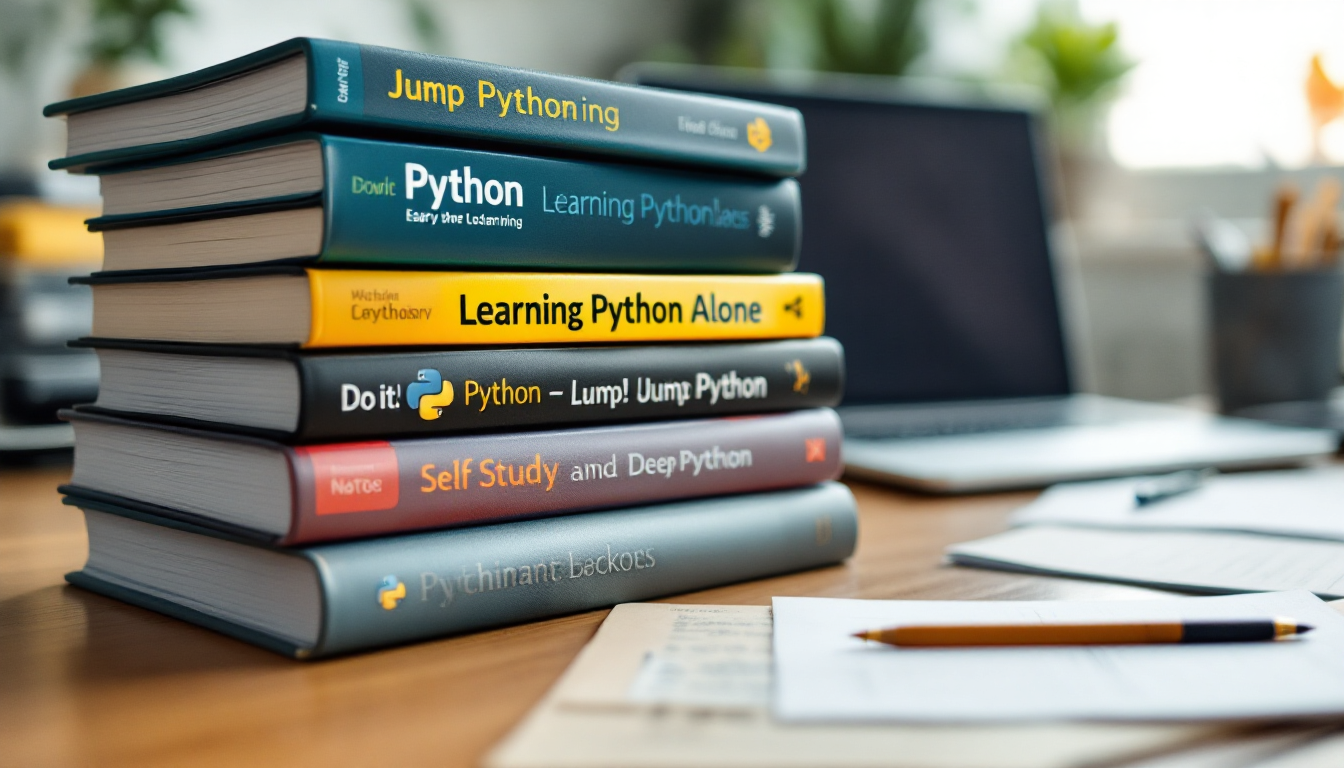 파이썬 독학에 추천되는 입문서들이 책상 위에 놓여있는 모습