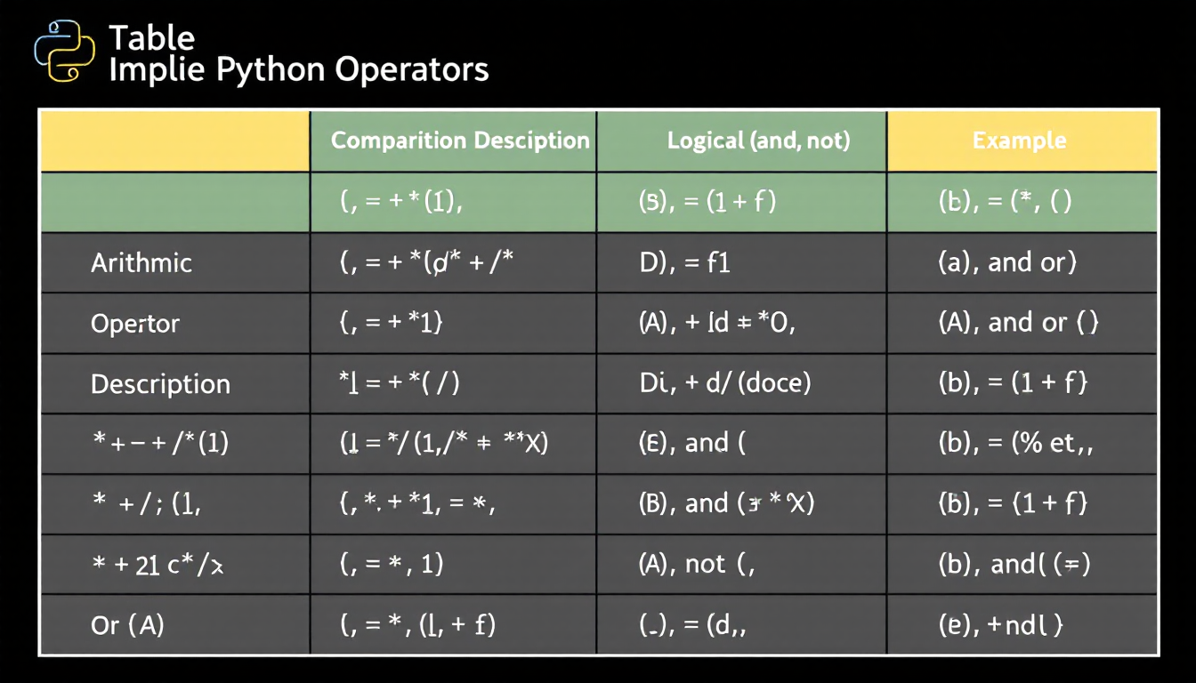 파이썬의 산술, 비교, 논리 연산자를 정리한 표